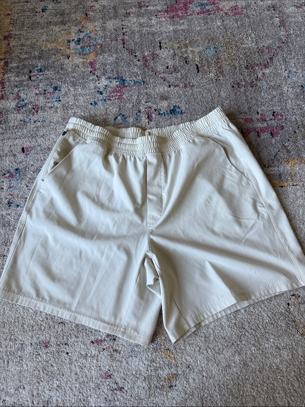 Men's Athletic Shorts — Cream Elastic-Waist Performance Shorts